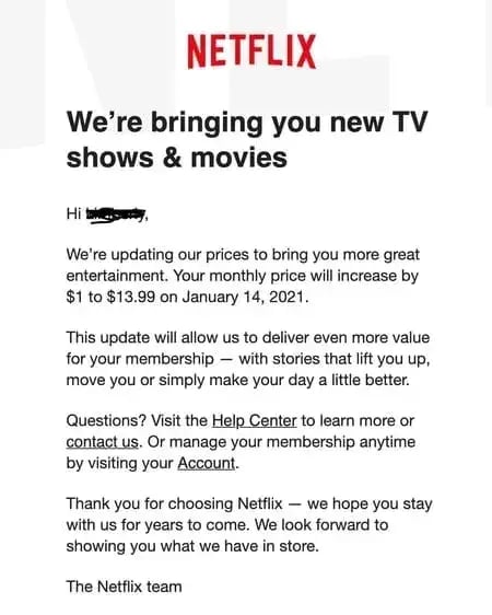 price increase letter netflix